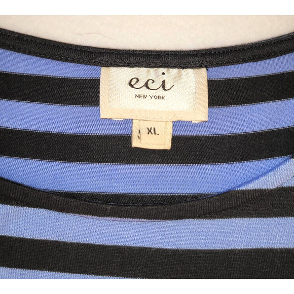 ECI NY Retro Striped Asymmetrical Hem Dress XL Stretch Blue Black 80s 90s Y2K - Picture 8 of 10